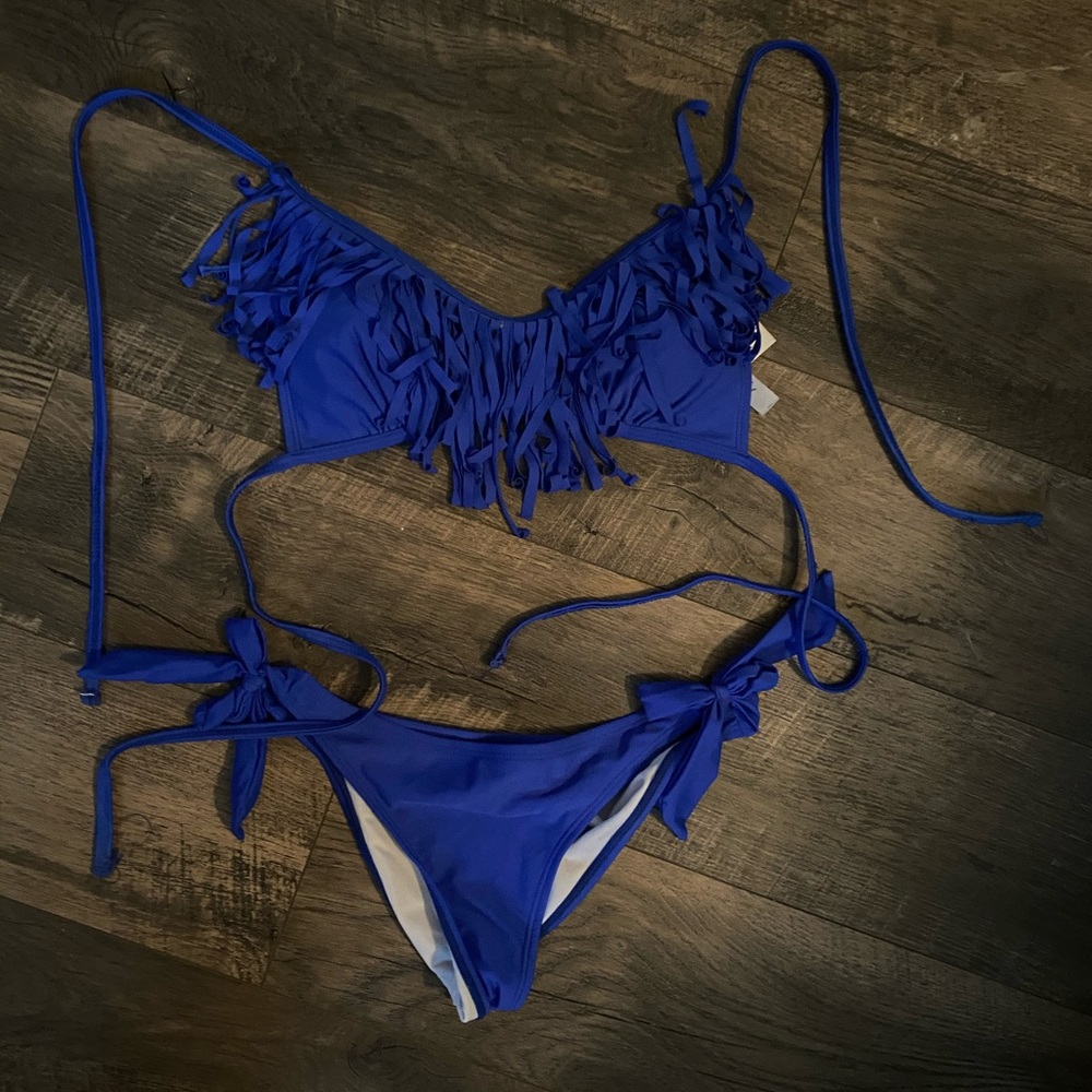 Blue tassel bathing suit